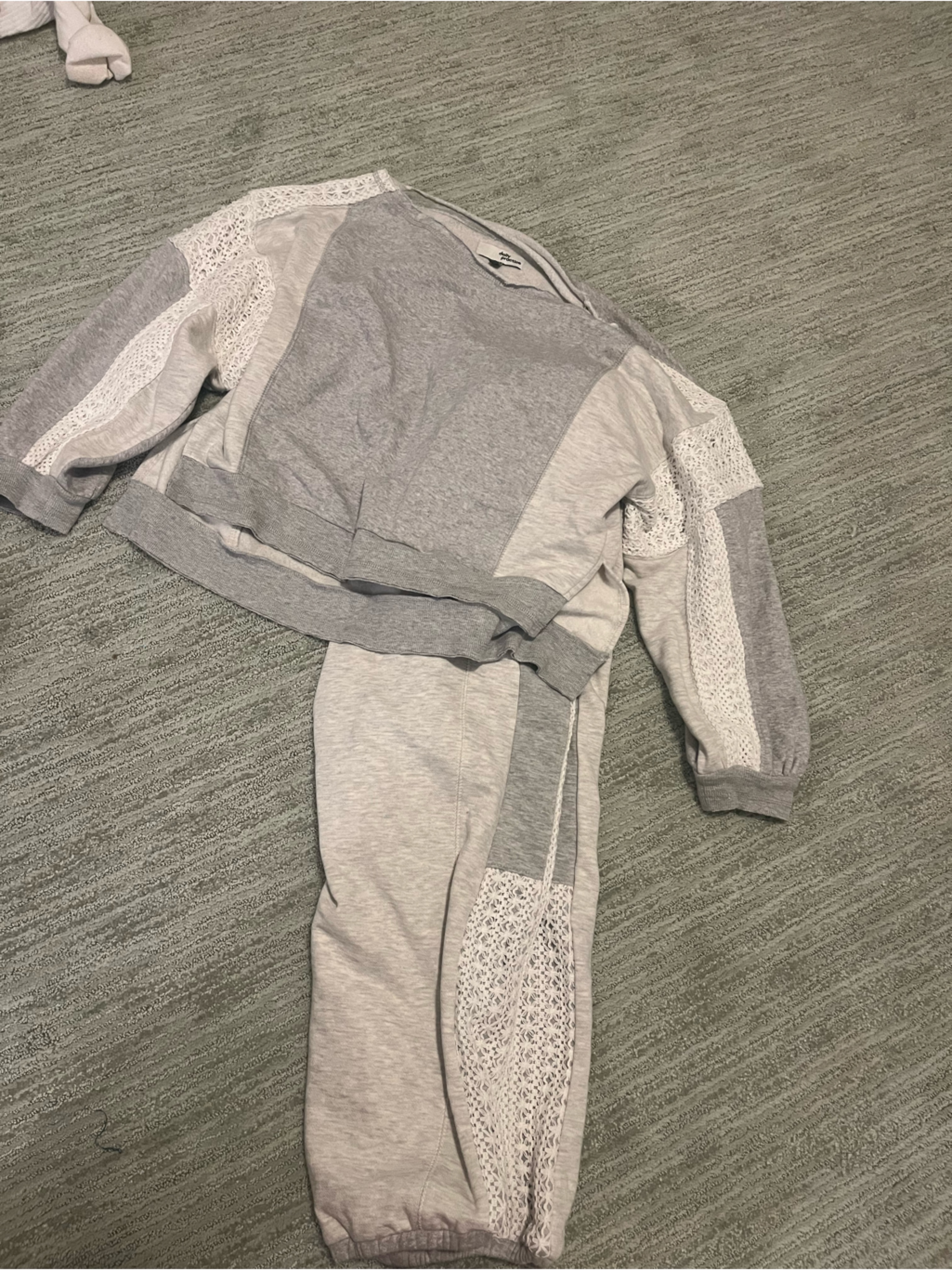Daily Practice By Anthropologie Gray Lace Sweat Set Size Small